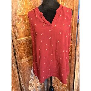 Eddie Bauer Size M Women's Sleeveless Red Leaf Print Shirt Top LB